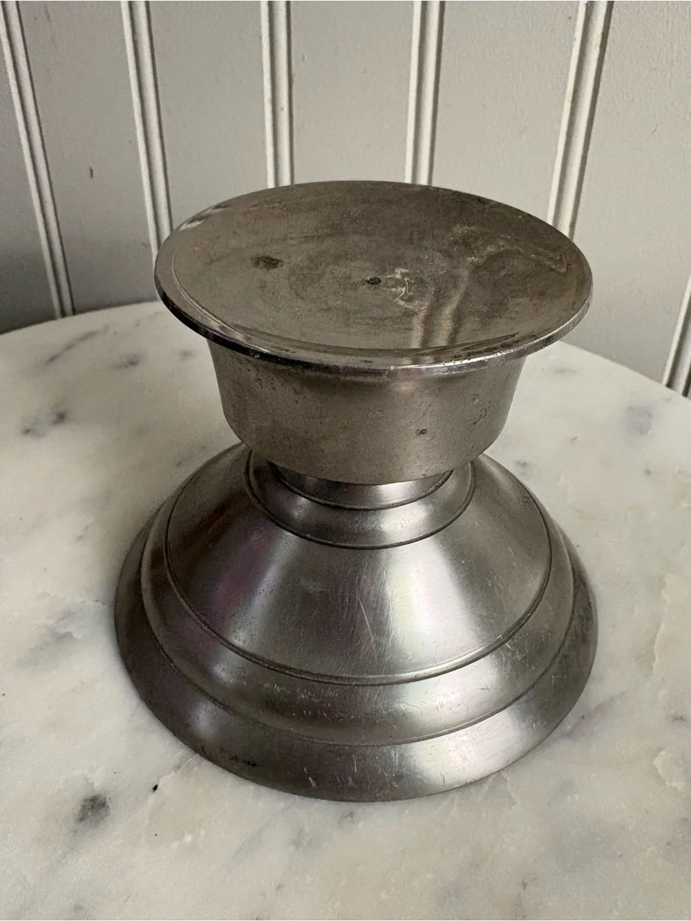 Vintage Pillar Candle Holder Base Brushed Metal Finish 3” Width Farmhouse VTG